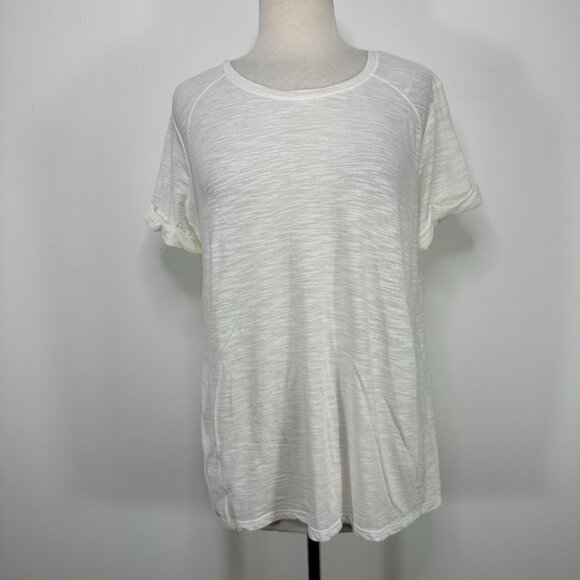 NWT Vince. White Boat Neck Short Sleeve Cotton Roll Sleeve T-Shirt Sz L MSRP $69 - Picture 5 of 15